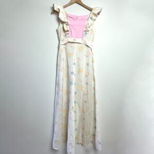 Vintage 70s Handmade Prairie Maxi Dress Small Empire Waist Ruffle Romantic